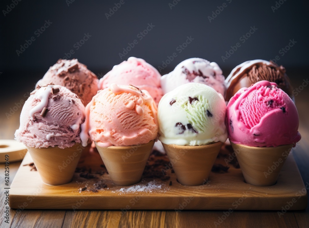 ice cream cones with mixed flavors