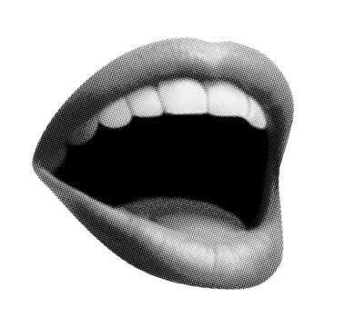 开口唱歌的孤立复古半色调拼贴剪裁元素，用于混合媒体复古点状纹理垃圾朋克风