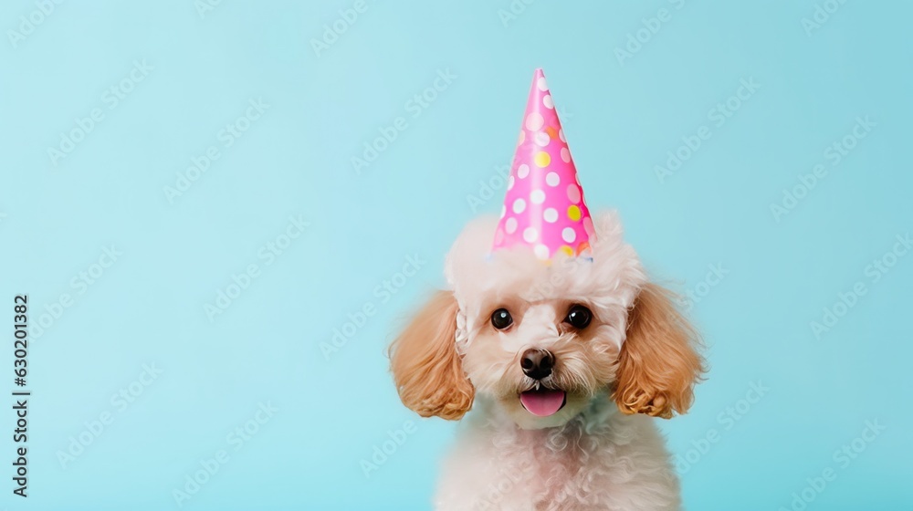 Cute dog in birthday cap