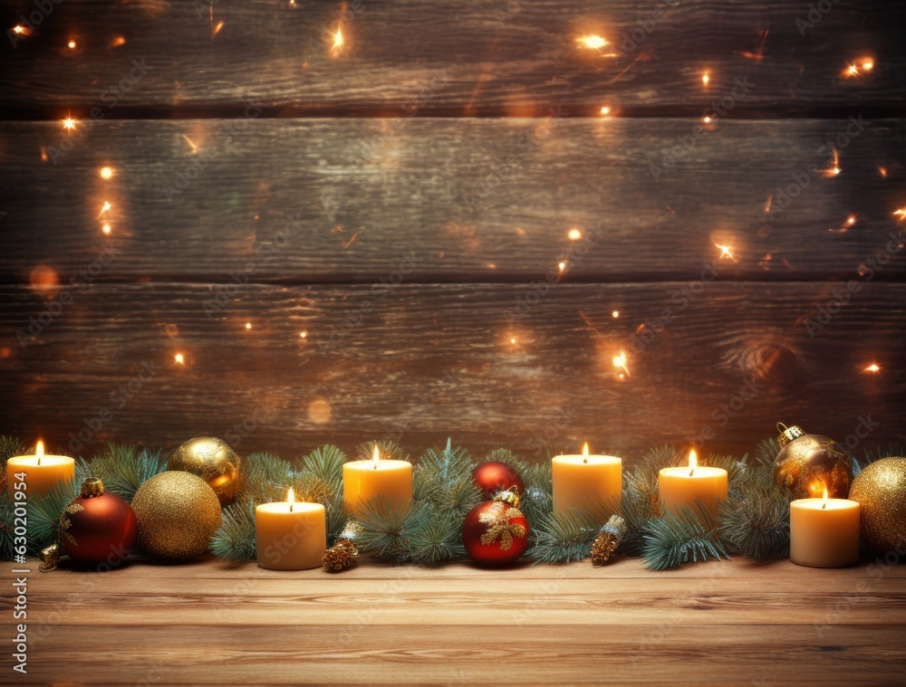 Wooden Christmas background with lights