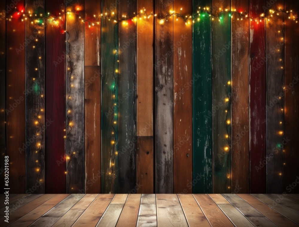 Wooden Christmas background with lights