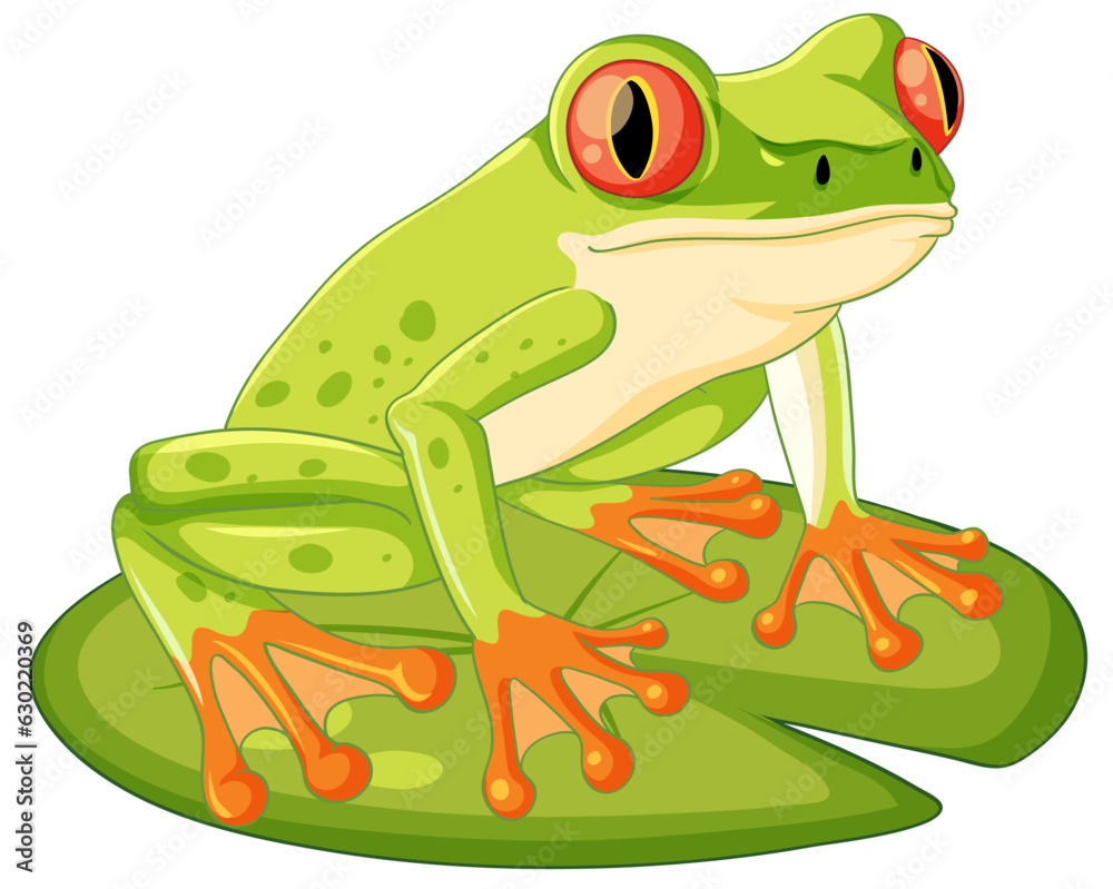 Cute Green Frog on Lily Pad