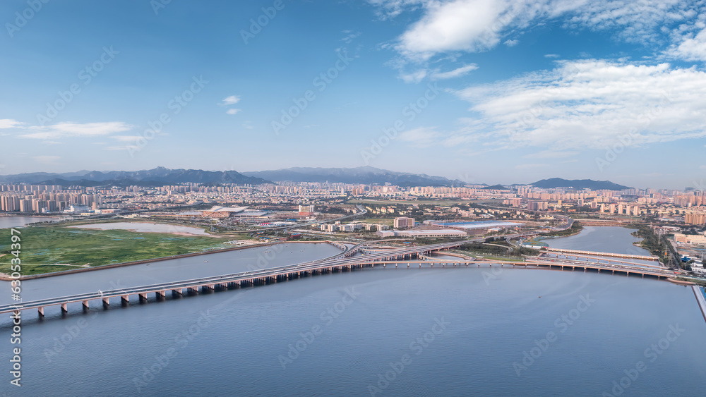 Aerial photo of Qingdao Jiaozhou Bay Sea Crossing Bridge Expressway.. .笔记.