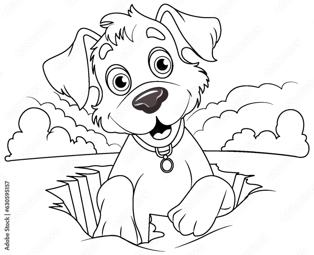 Coloring Page Outline of Cute Dog