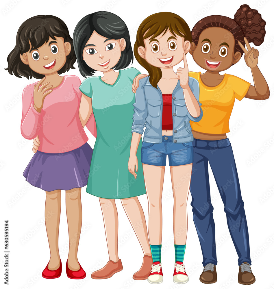 Diversity Girls Friendship Vector