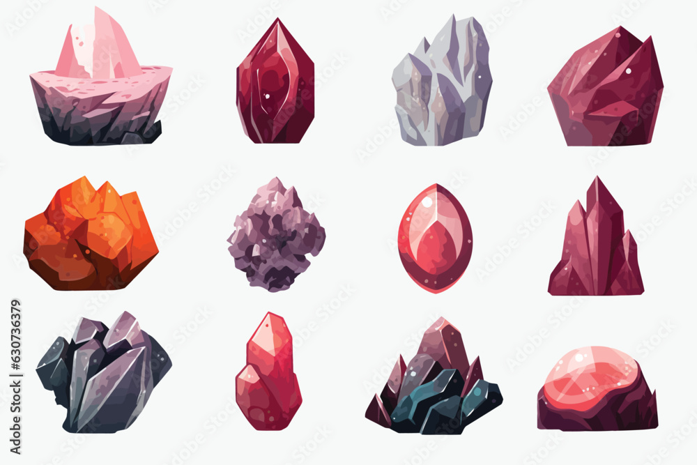 Magical Rocks set vector flat minimalistic isolated illustration