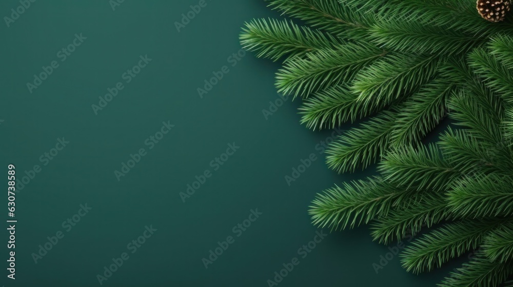 Christmas fir branch on green background