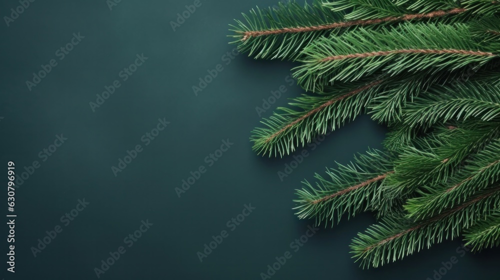 Christmas fir branch on green background