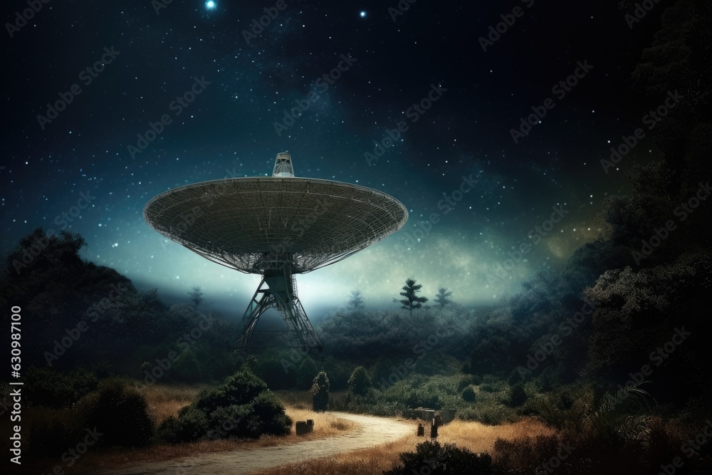 Scenery of a radio telescope on a starry night.
