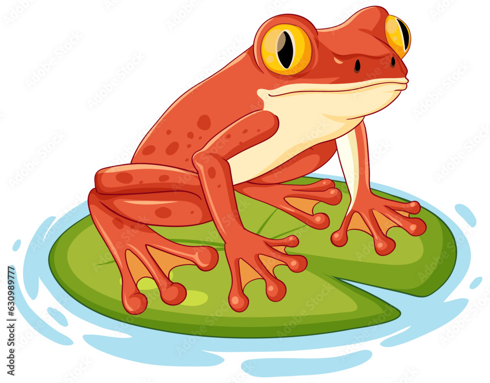 Red Frog Cartoon on Lily Pad