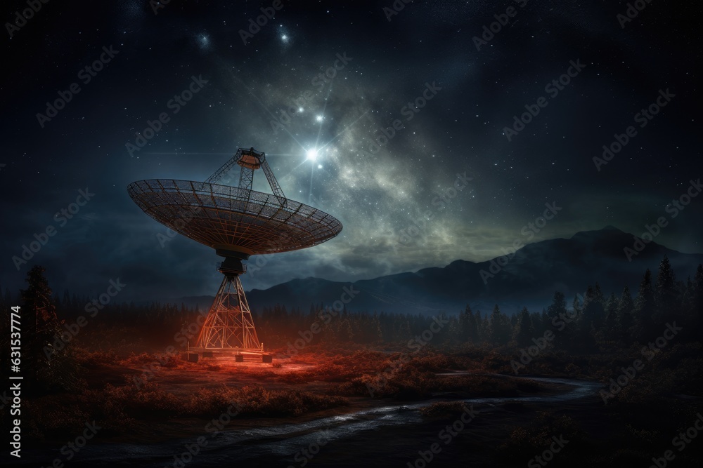 Scenery of a radio telescope on a starry night.