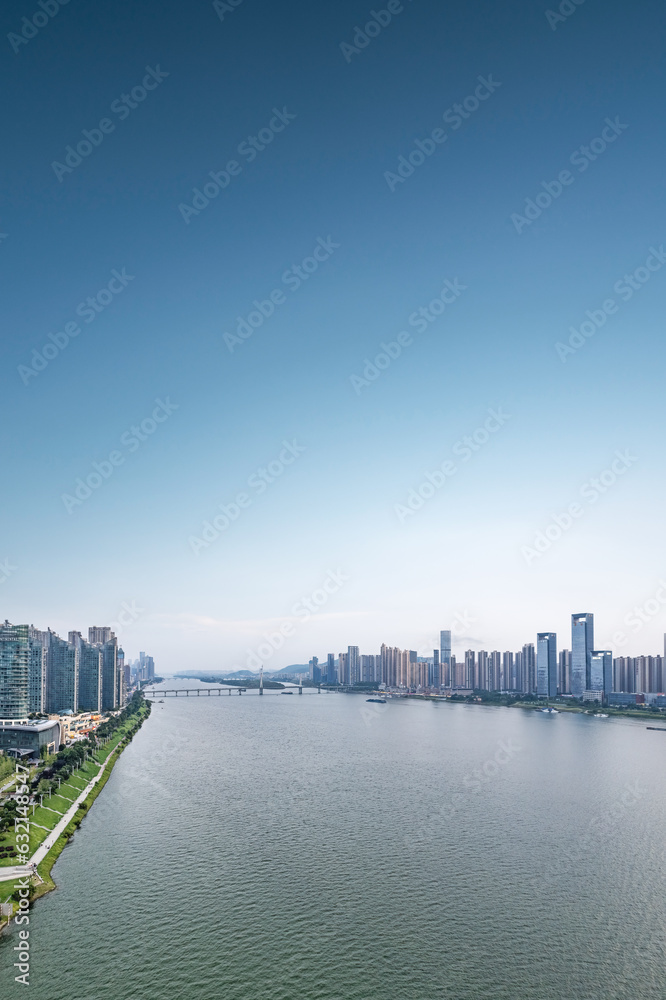 Aviation photography of the urban architectural skyline in Changsha, China