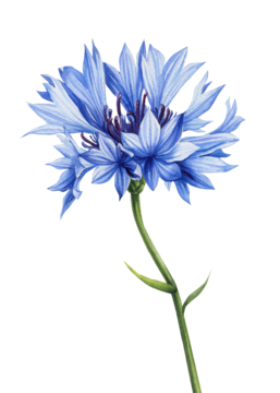 水彩蓝色花卉。矢车菊，手绘野花，在白色背景上孤立的田野花卉，用于设计、印刷；