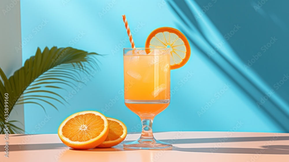 Orange Beverage in a glass beside pool