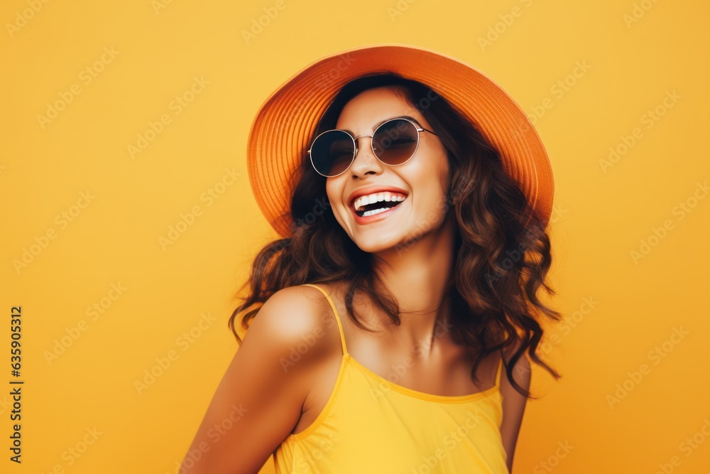 Beautiful model girl on orange background