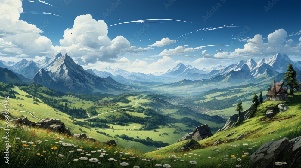 Majestic Alpine Views: Captivating Mountain Landscapes and Pristine Nature Tranquility, generative A