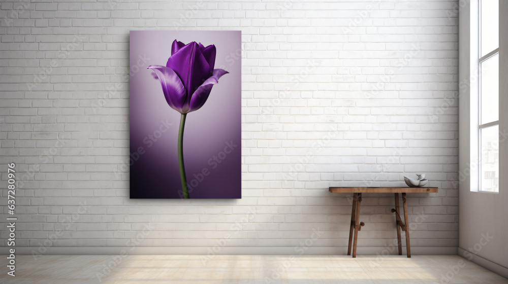 Dark purple tulip with white wall