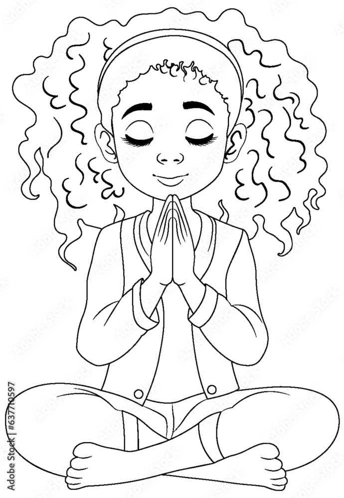 Curly-haired woman meditating with closed eyes