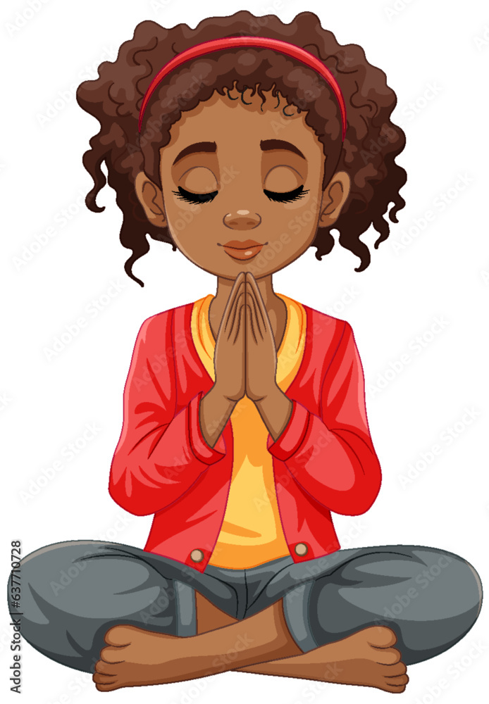 Curly-haired Woman Meditating with Closed Eyes