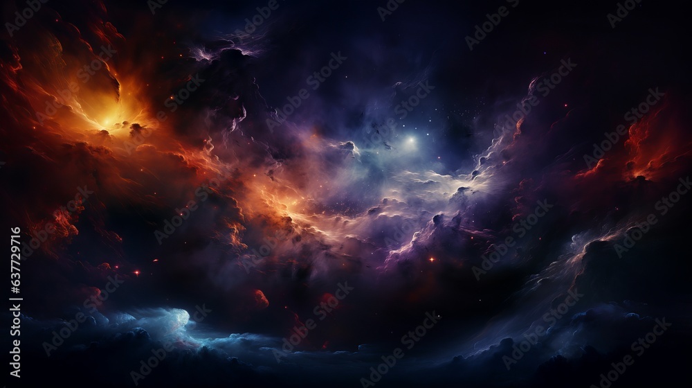 Vibrant cosmic nebula: starry night sky, science astronomy background