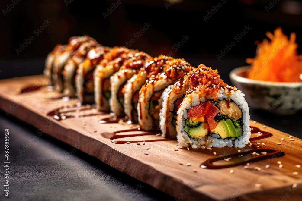 homemade sushi roll garnished with sesame seeds