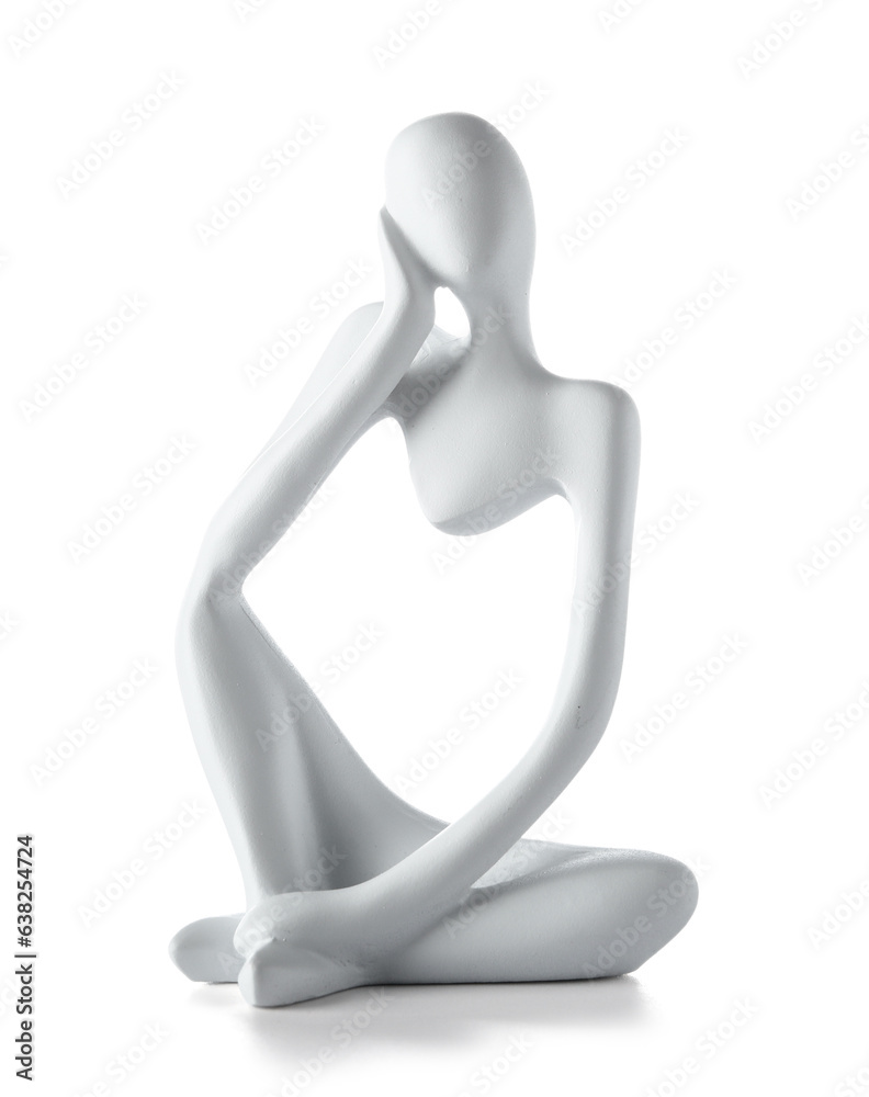Statuette in form of woman body on white background