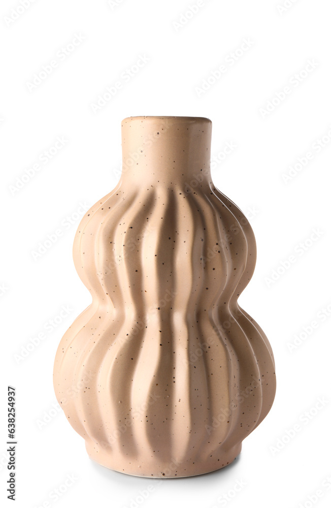 Empty beige vase on white background