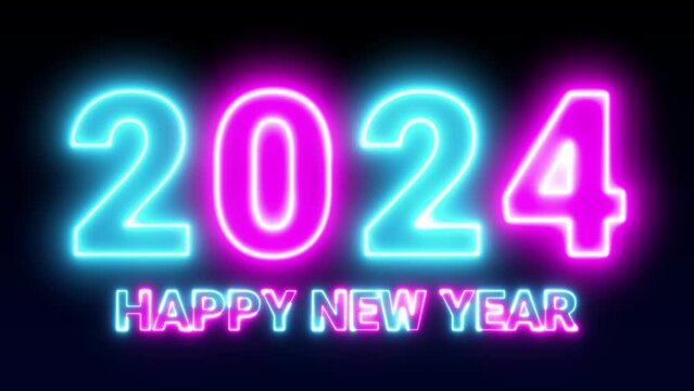 2024 happy new year 2024 animated text new year neon 2024