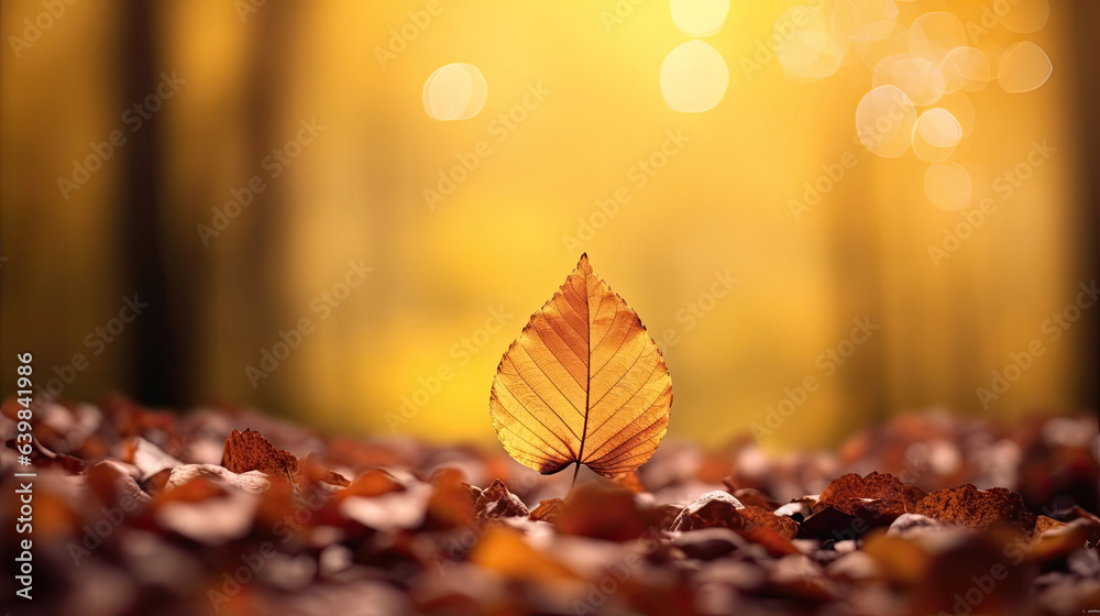 Autumn beech leaves decorate a beautiful nature bokeh background with forest ground. Generative Ai