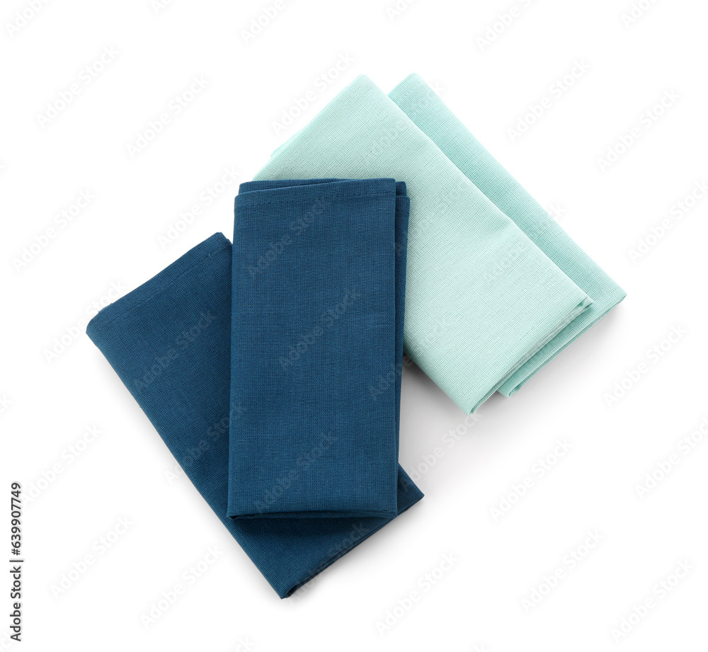 Set of folded clean napkins isolated on white background