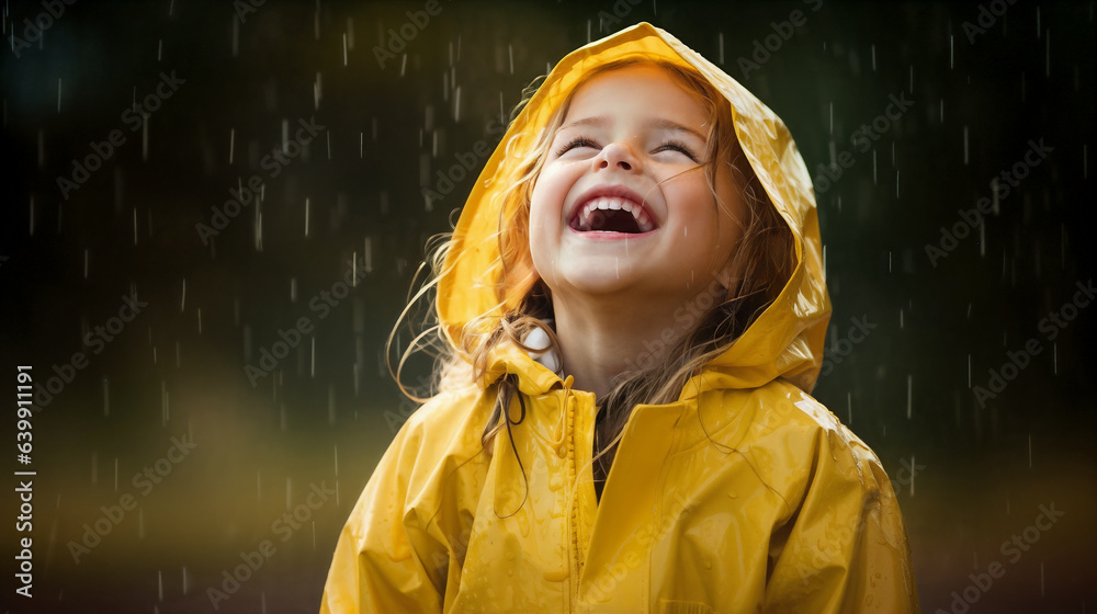 child enjoying the rain outdoors. Generative AI