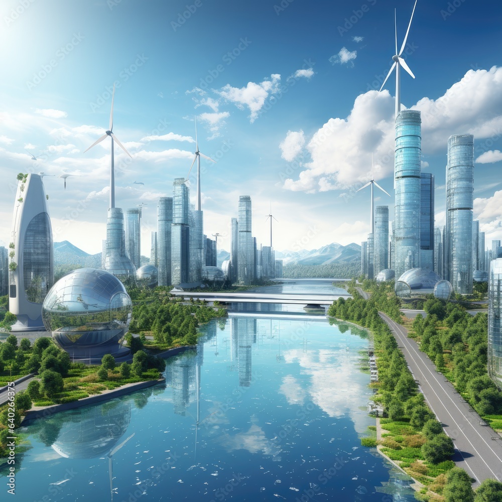 Futuristic environmentally friendly power plant of the future