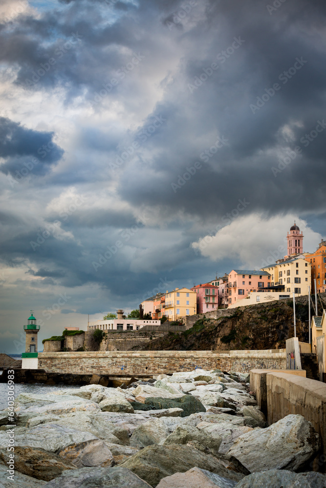 Colourful buildings above old harbour of Bastia, Corse, France