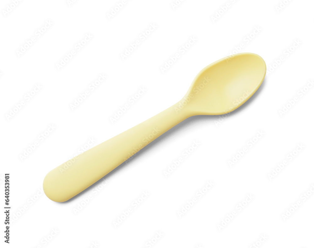 Plastic spoon for baby on white background