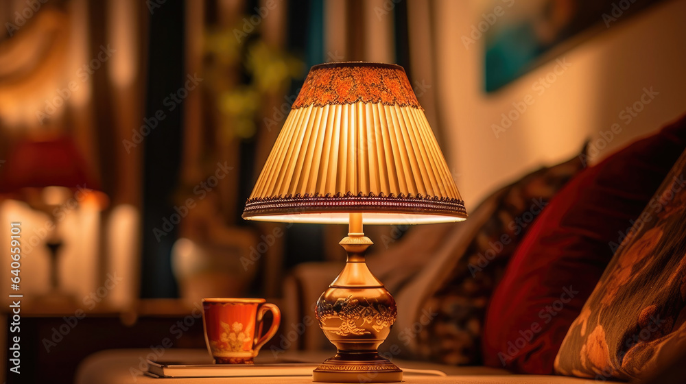 Home decoration and decorative lampshade in living room. Idea for interior design. Generative Ai