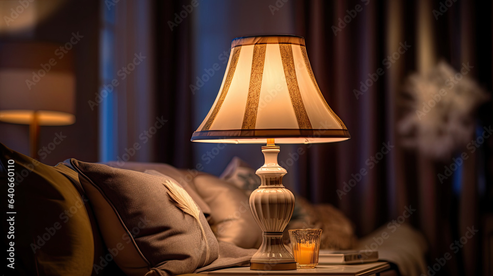 Lamp, Stylish interior of living room at night. Idea for interior design. Generative Ai