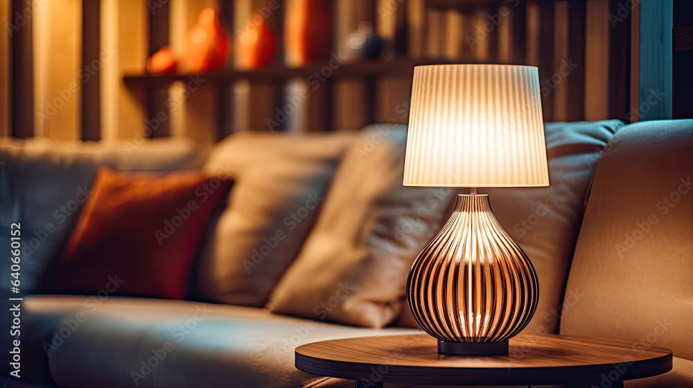 Lamp, Stylish interior of living room at night. Idea for interior design. Generative Ai