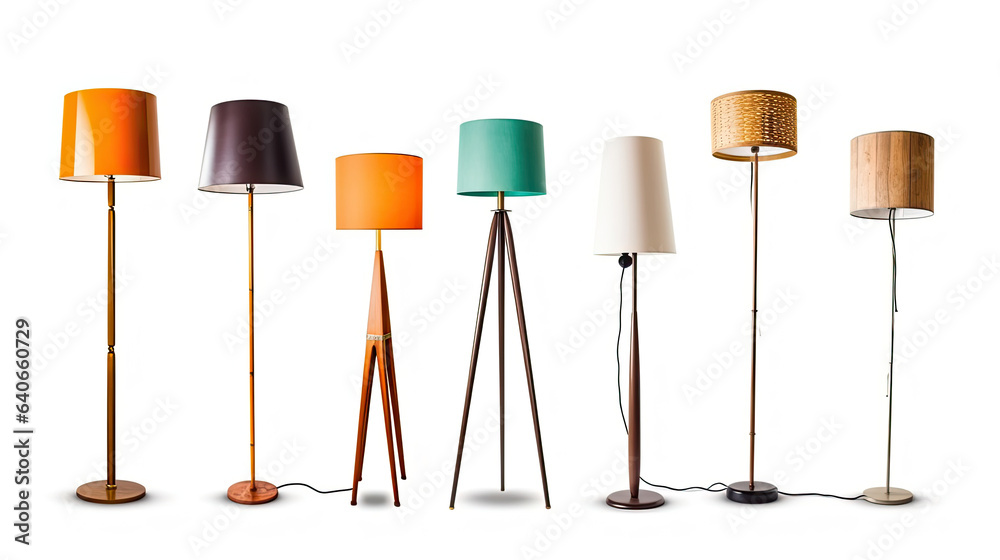 Set of different modern hanging lamps isolated on white background. Idea for interior design. Genera