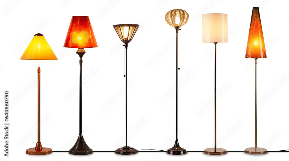 Set of different modern hanging lamps isolated on white background. Idea for interior design. Genera