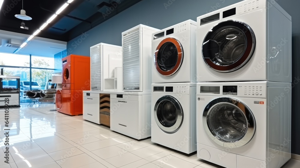 Washing machines and drying machines at store showroom.