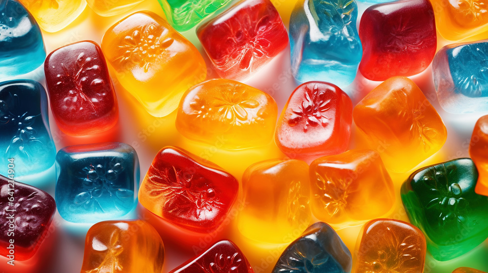 Fruit jelly candies background. Colorful sweet backdrop. Generative AI