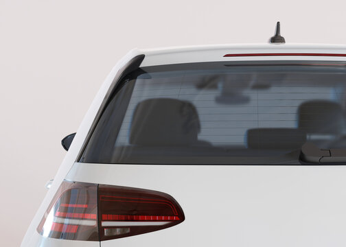 Car back view mock up. Template for your sticker, advertising, logo. Close-up. Copy space. Decal mockup. Empty, blank car back window. 3D rendering.