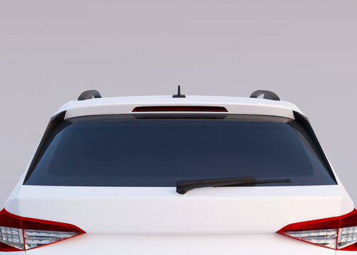 Car back view mock up. Template for your sticker, advertising, logo. Close-up. Copy space. Decal mockup. Empty, blank car back window. 3D rendering.
