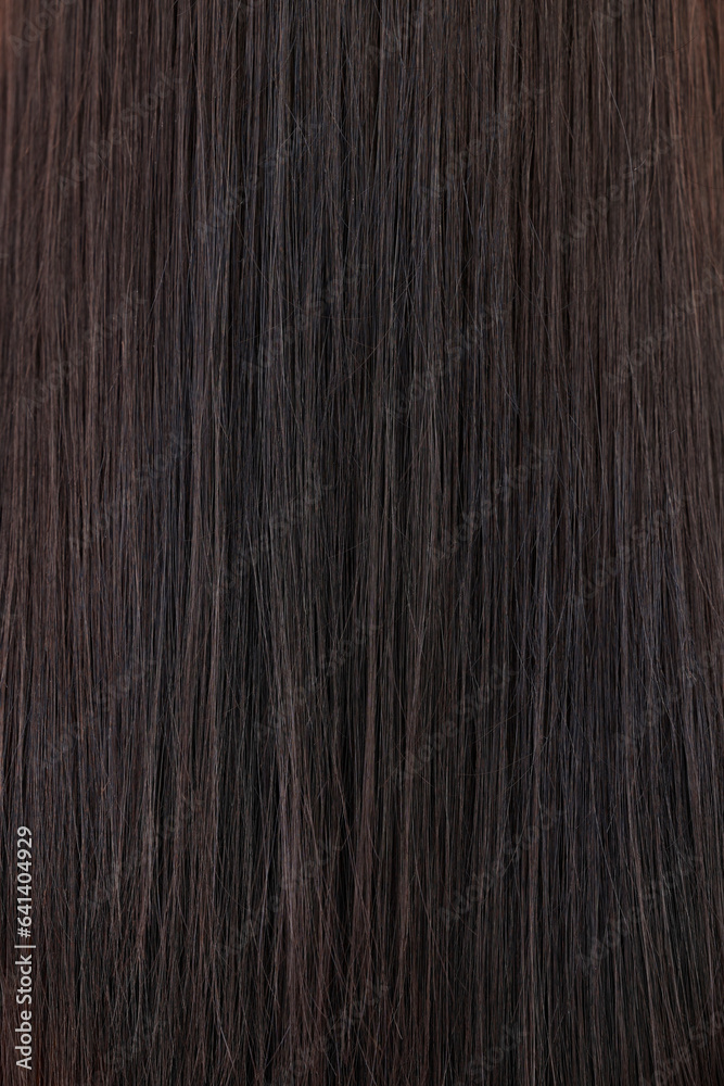 Background, textures and closeup of brown hair care, extensions and aesthetic cosmetics in beauty sa
