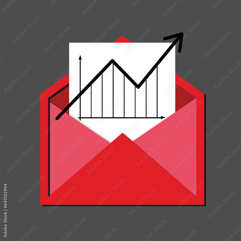 Email marketing. Envelope with chart on dark background, vector illustration