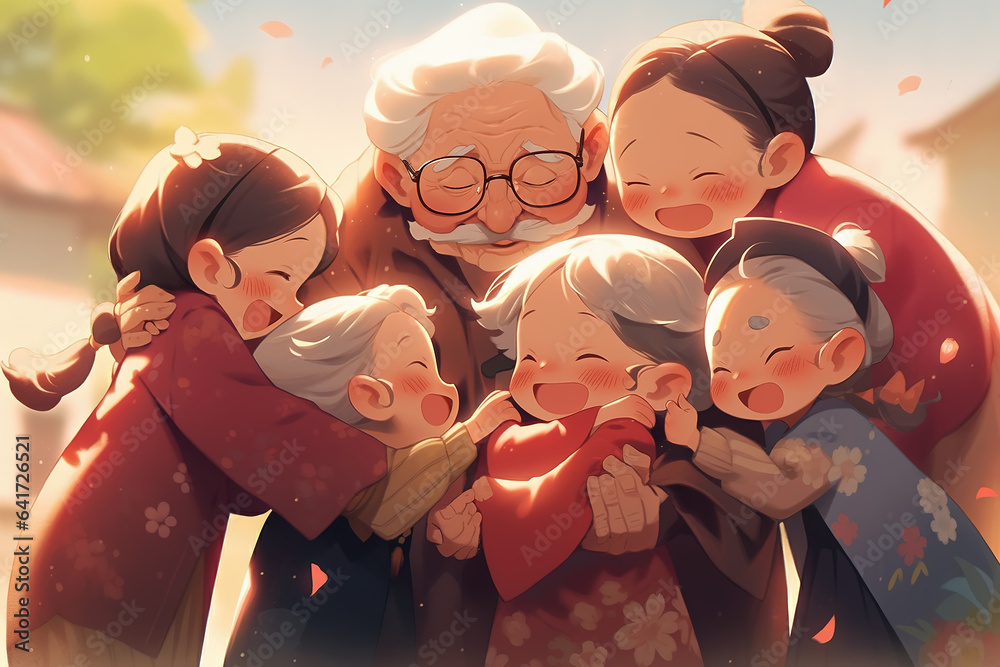 Heartwarming moment of reunion between grandparents and grandchildren