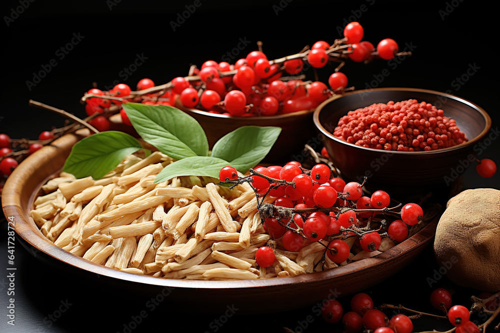 Fresh spices and herbs isolated on black color background