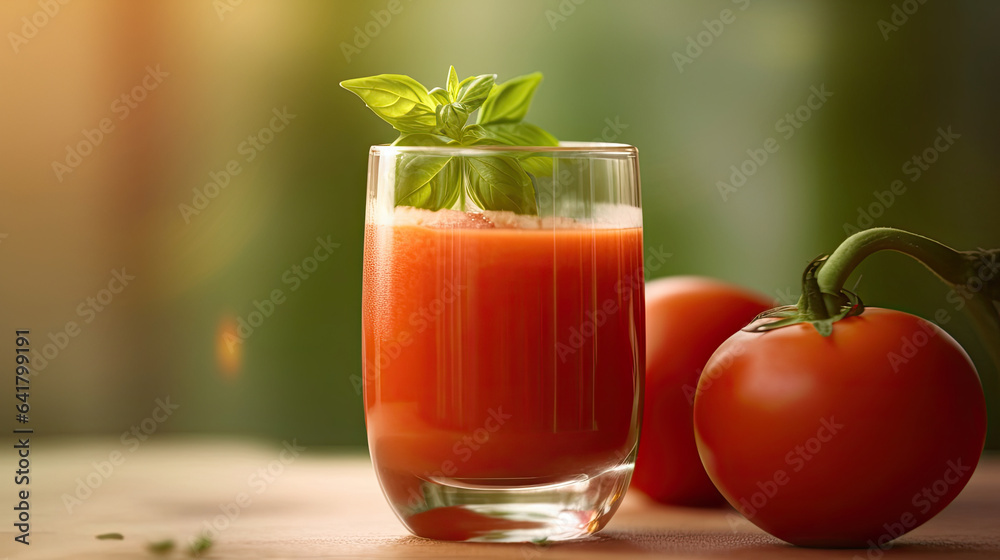 Tomato juice. Fresh red tomato detox juice in glass. Generative Ai