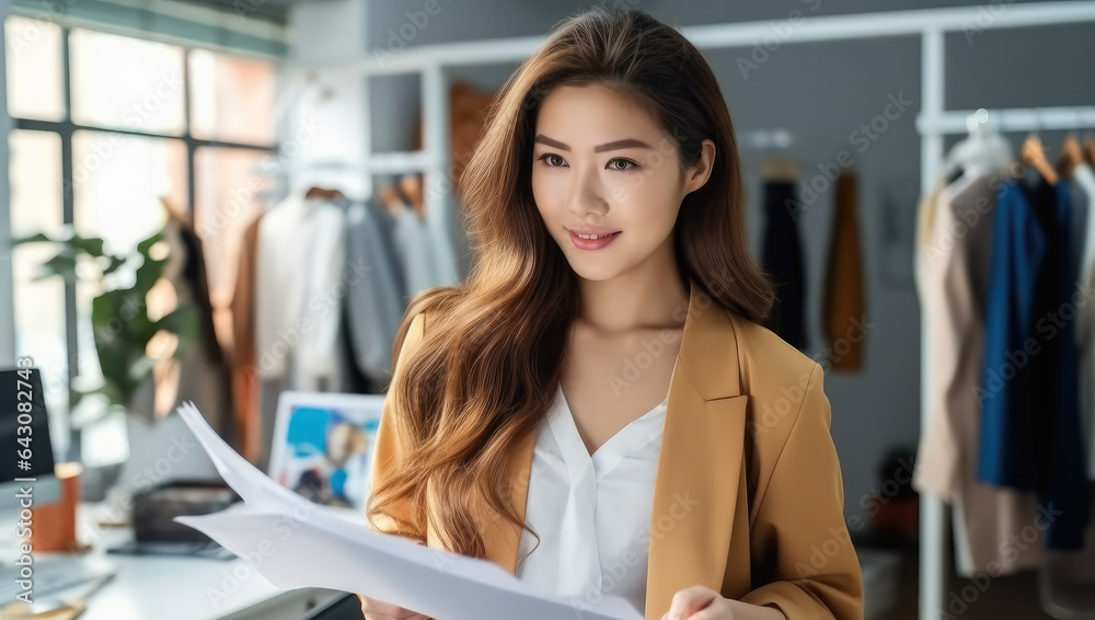 Female stylist Successful Fashion Business, Beautiful Asian young woman in office of fashion designe