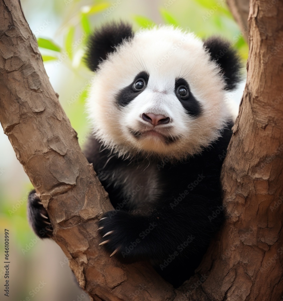 Cute panda on natural background